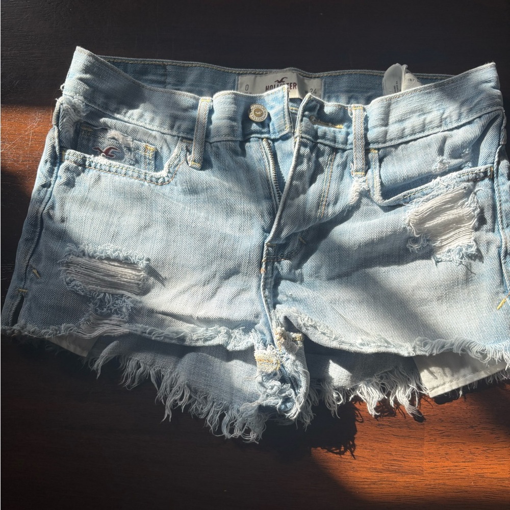 Hollister Light Blue Frayed Jean Shorts